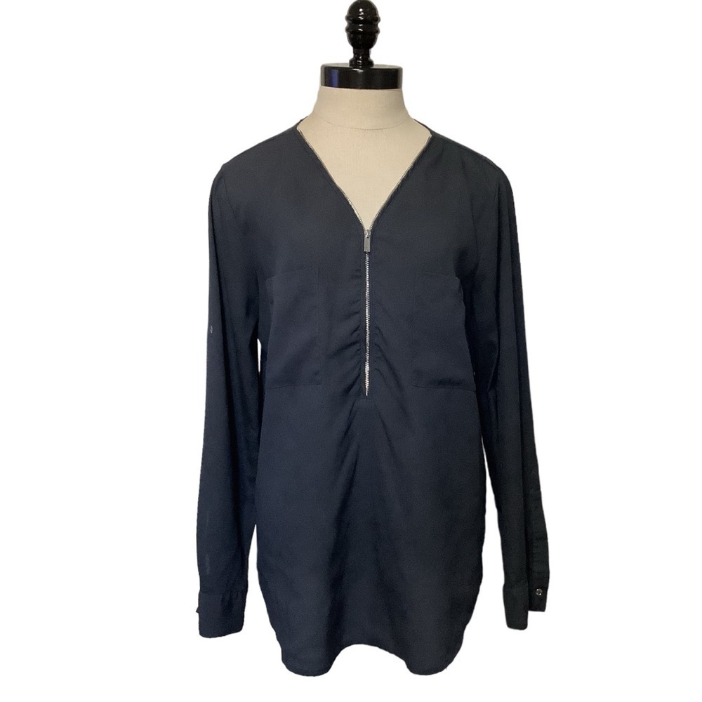 CALVIN KLEIN Black Zip Up‎ Blouse - Size M